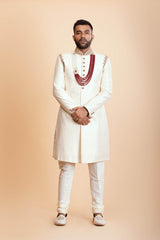 Ivory Raw Silk Sherwani