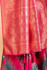 Teal Blue & Berry Pink Blended Silk Saree