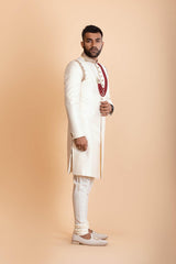Ivory Raw Silk Sherwani
