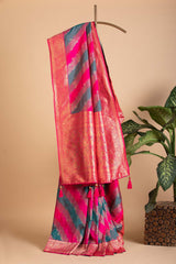Teal Blue & Berry Pink Blended Silk Saree
