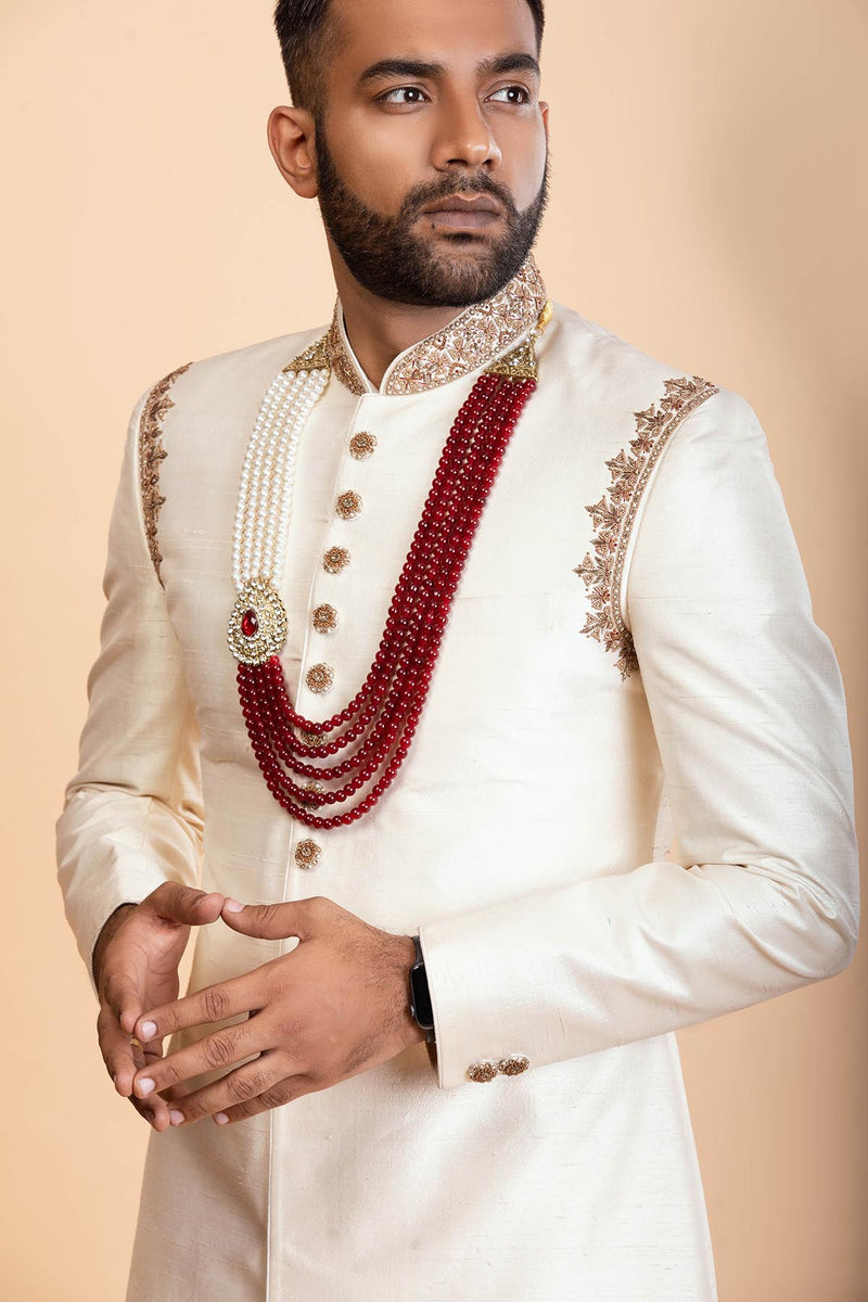 Ivory Raw Silk Sherwani