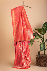 Coral Orange Blended Silk Saree