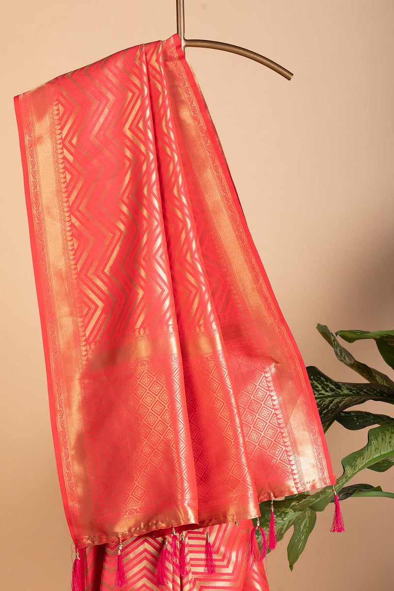 Coral Orange Blended Silk Saree