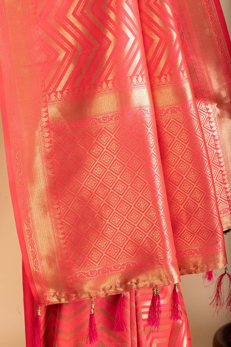 Coral Orange Blended Silk Saree