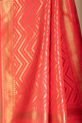Coral Orange Blended Silk Saree