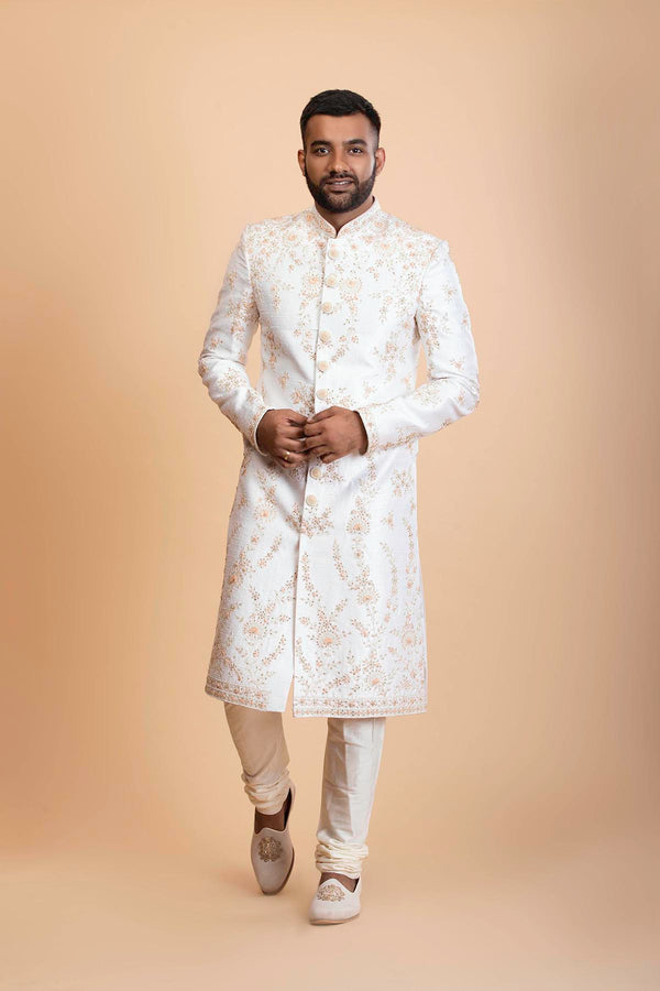 Off white Sherwani with Resham work