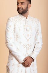 Off white Sherwani with Resham work
