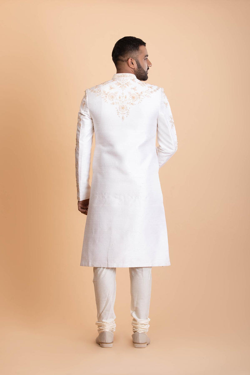 Off white Sherwani with Resham work
