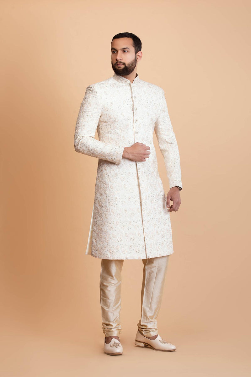 Off white Raw Silk Sherwani