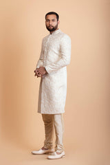 Off white Raw Silk Sherwani