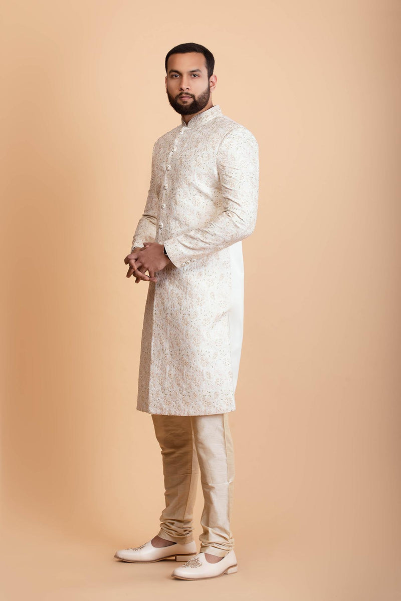 Off white Raw Silk Sherwani