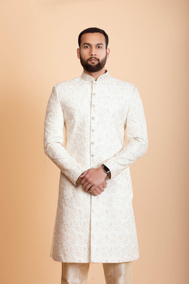 Off white Raw Silk Sherwani