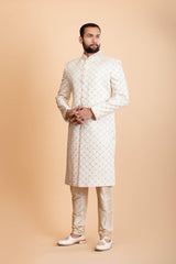 Ivory Raw silk sherwani