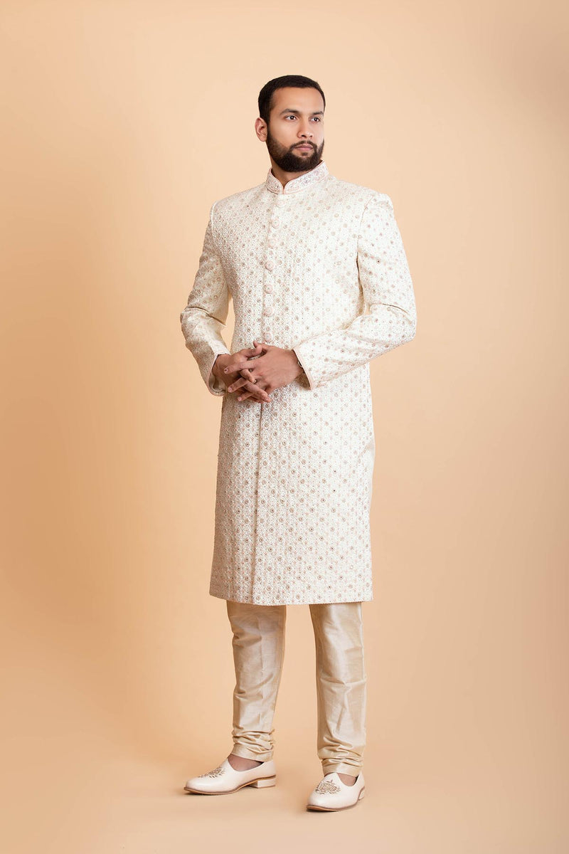 Ivory Raw silk sherwani