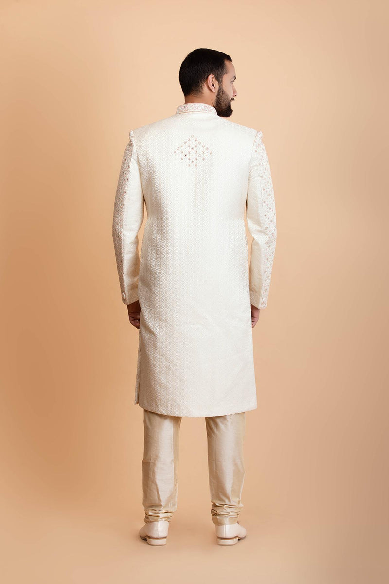 Ivory Raw silk sherwani