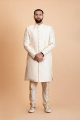 Ivory Raw silk sherwani