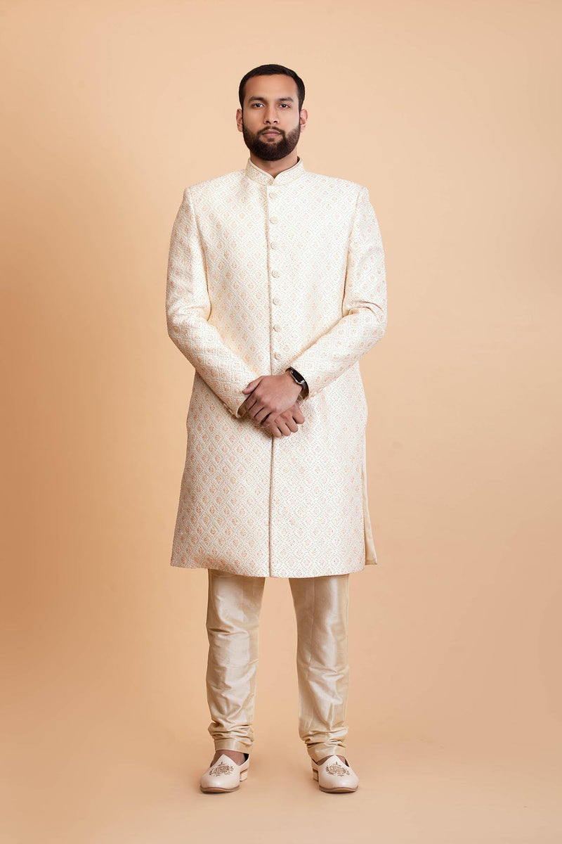 Ivory Raw silk sherwani