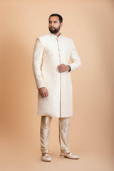 Ivory Raw silk sherwani