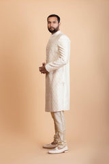 Ivory Raw silk sherwani