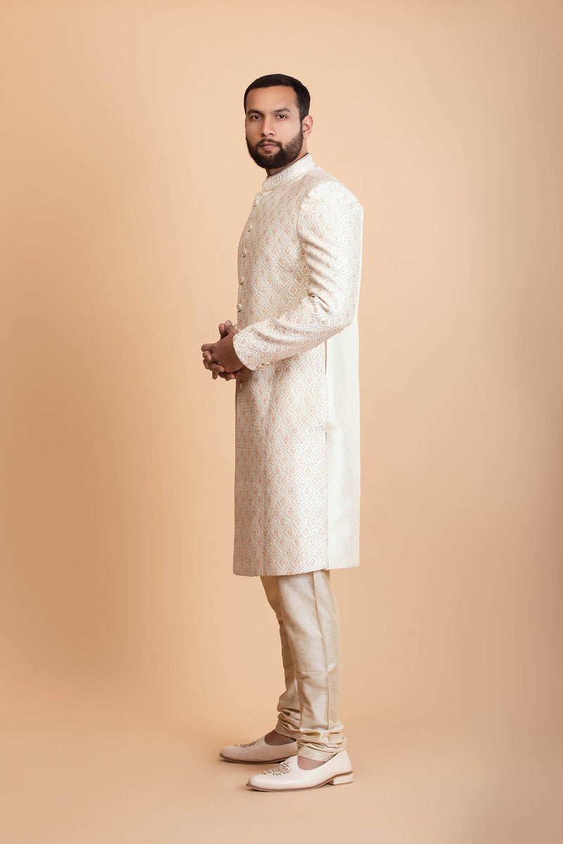 Ivory Raw silk sherwani