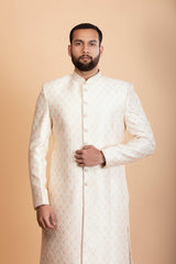 Ivory Raw silk sherwani