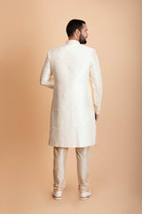 Ivory Raw silk sherwani