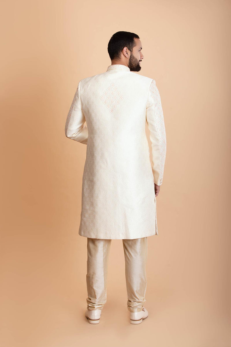 Ivory Raw silk sherwani