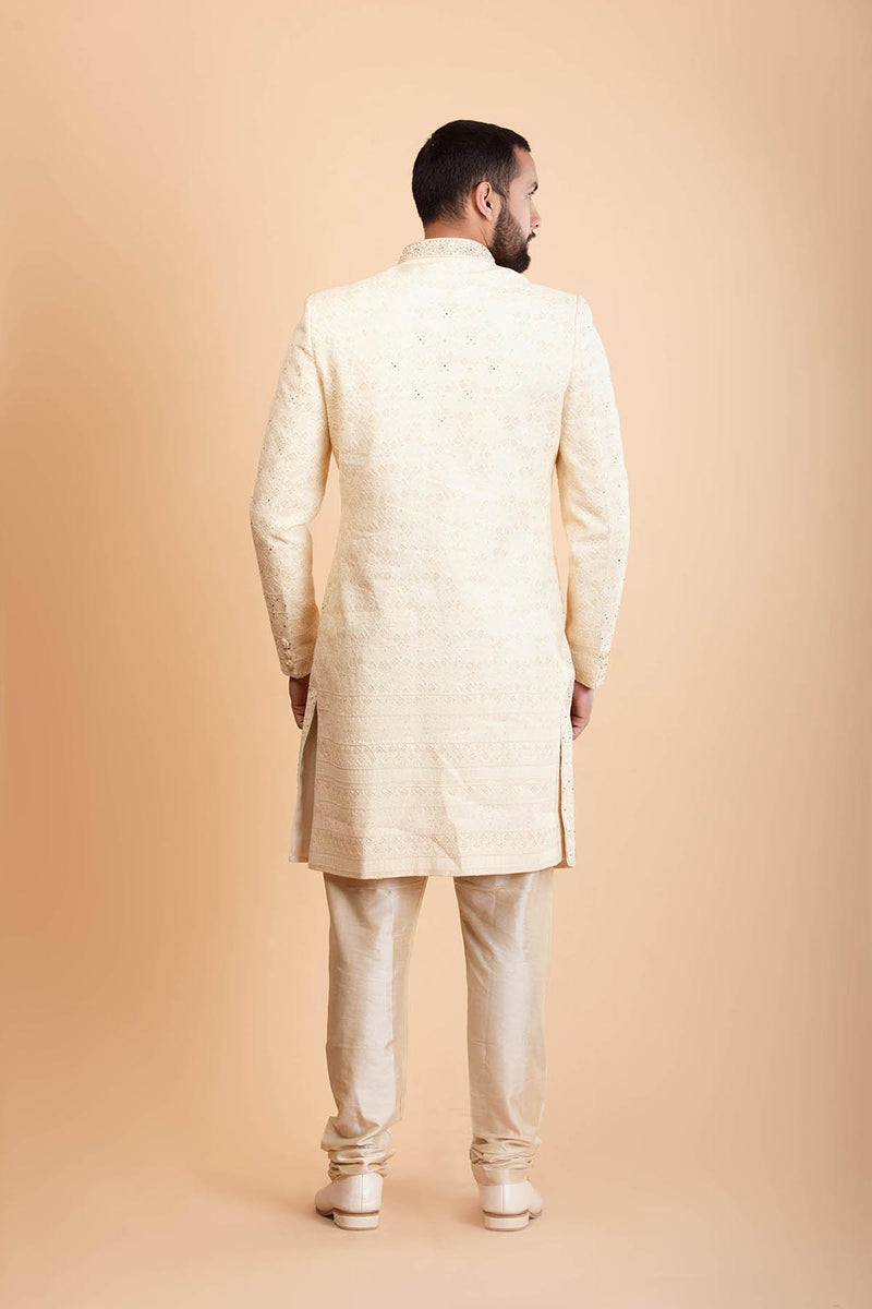 Ivory Georgette Sherwani