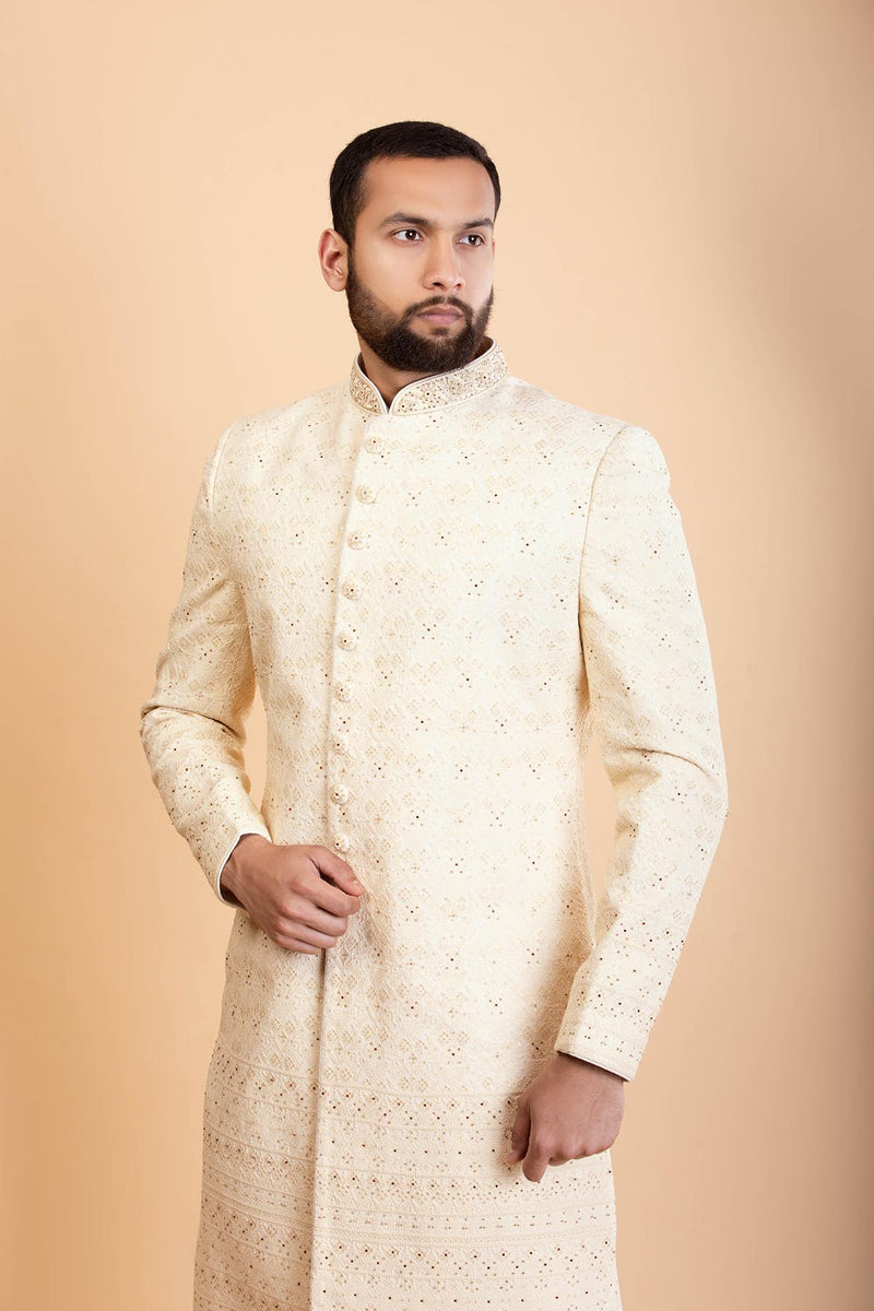 Ivory Georgette Sherwani