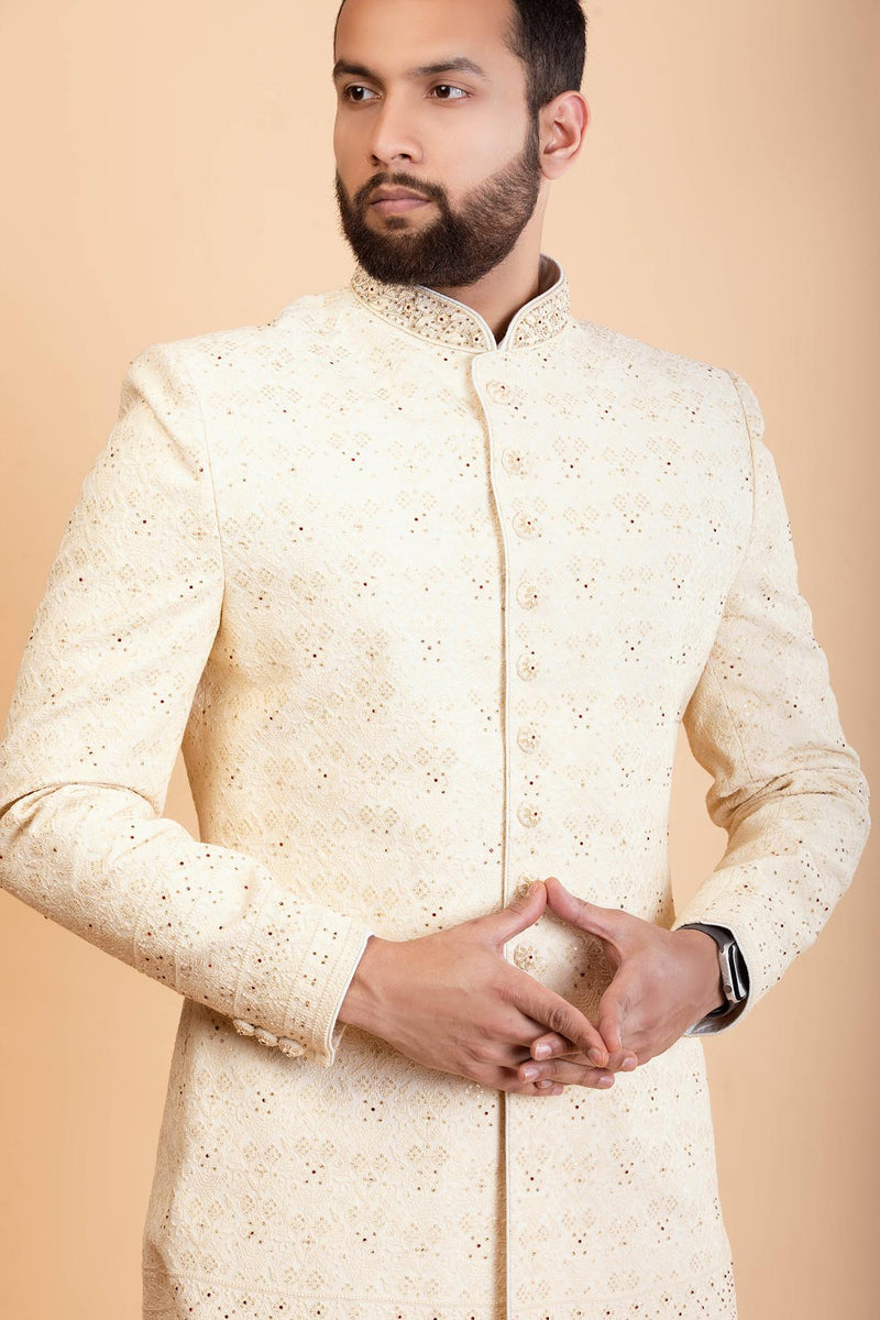 Ivory Georgette Sherwani