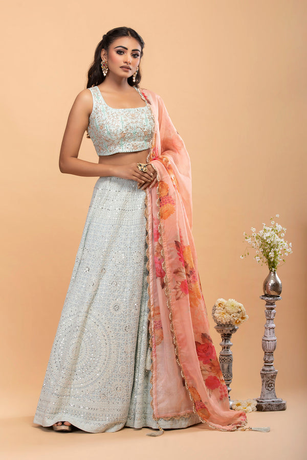 Powder Blue Georgette Lehenga with Sequins
