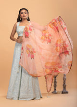 Powder Blue Georgette Lehenga with Sequins