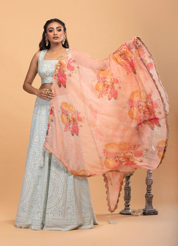 Powder Blue Georgette Lehenga with Sequins
