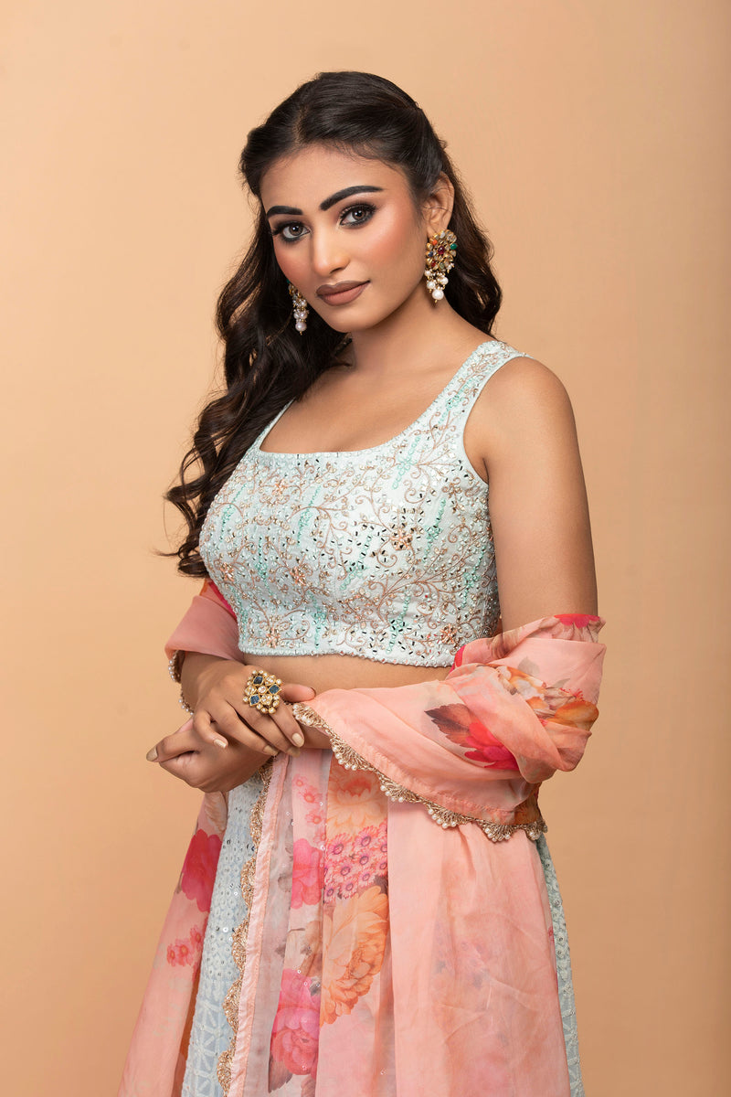 Powder Blue Georgette Lehenga with Sequins