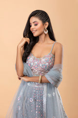 Light Grey Net Lehenga with Sequins