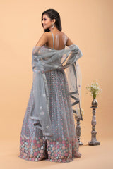 Light Grey Net Lehenga with Sequins