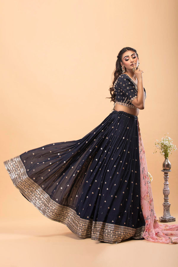Navy Blue Lehenga Set with zari & pearl work