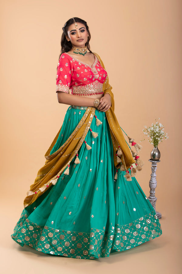 Turquoise Blue Georgette Lehenga Set