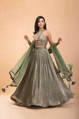 Green Lehenga Set with Sequins