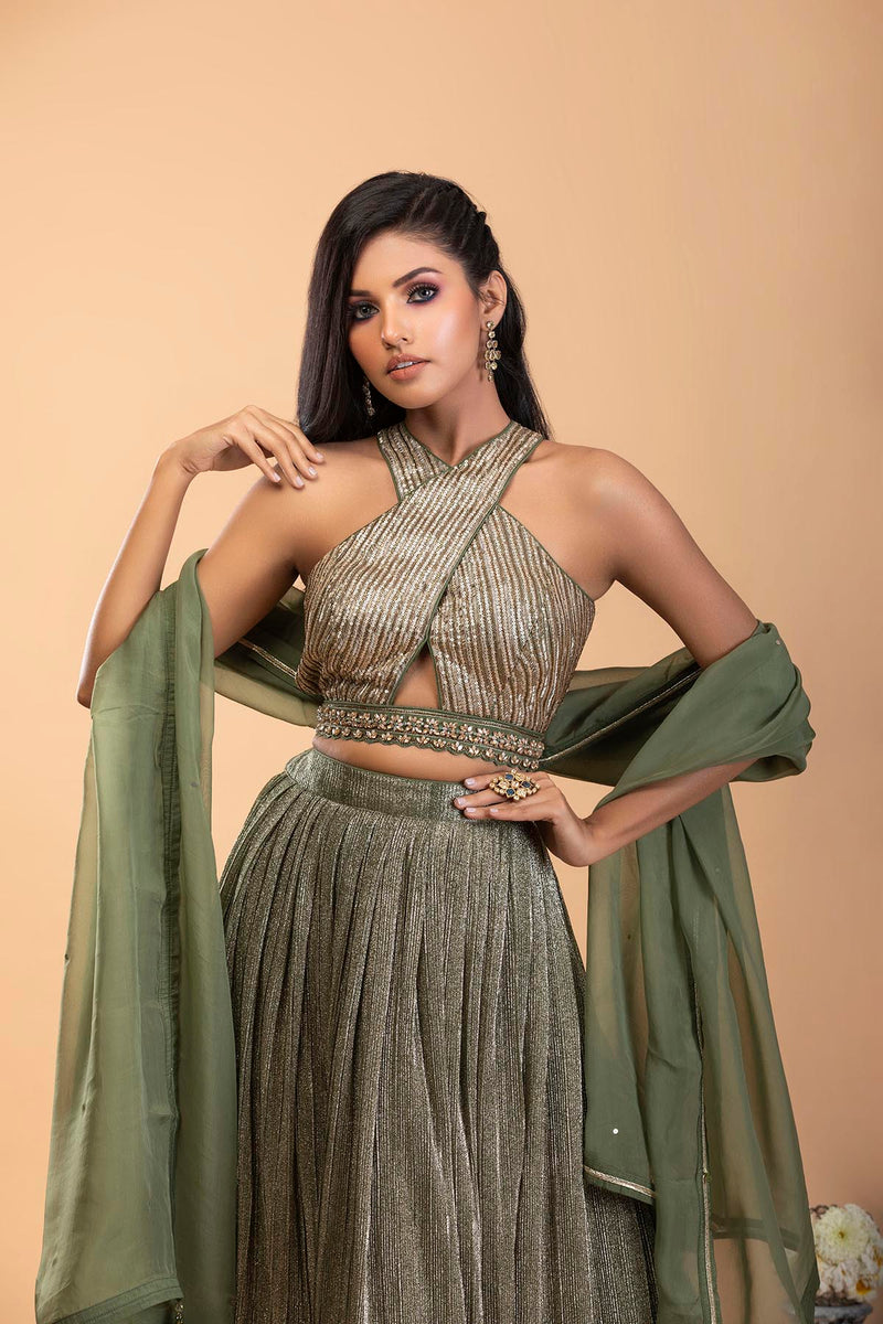 Green Lehenga Set with Sequins