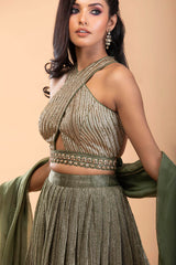 Green Lehenga Set with Sequins