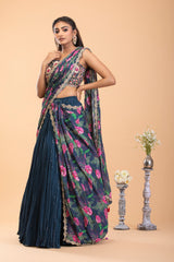 Navy Blue Georgette Lehenga Set with Sequins