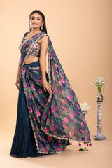 Navy Blue Georgette Lehenga Set with Sequins
