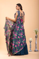 Navy Blue Georgette Lehenga Set with Sequins