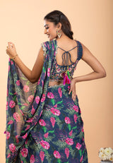 Navy Blue Georgette Lehenga Set with Sequins