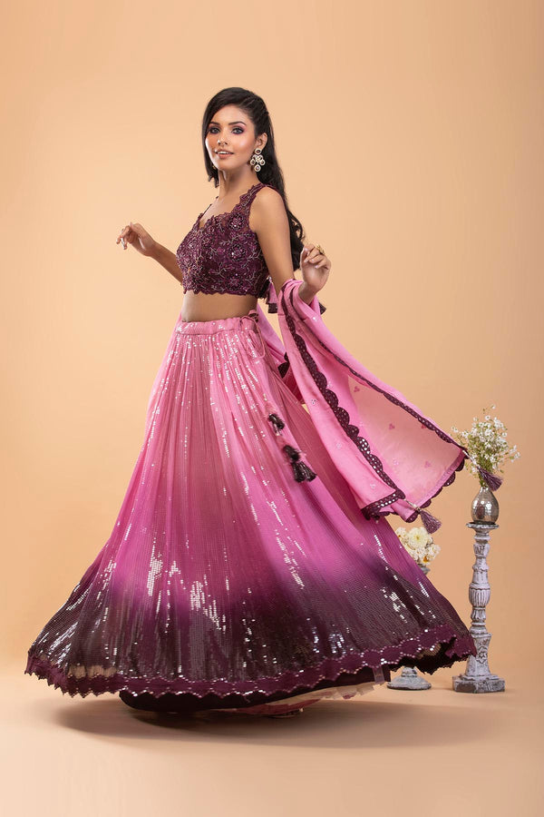 Dual toned Purple Lehenga Set with Sequins