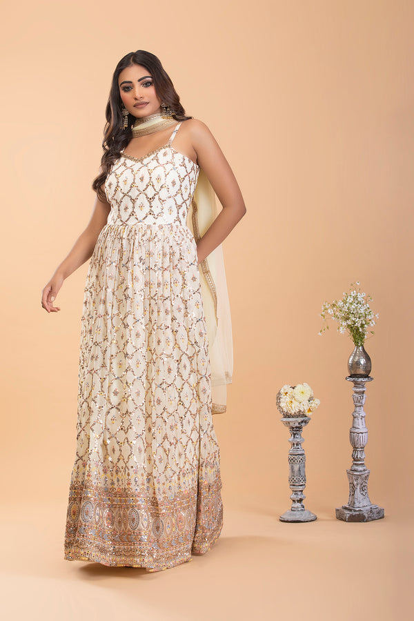 Light Cream Georgette Anarkali Set