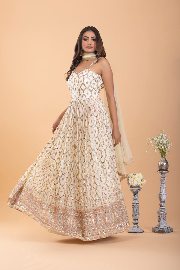 Light Cream Georgette Anarkali Set