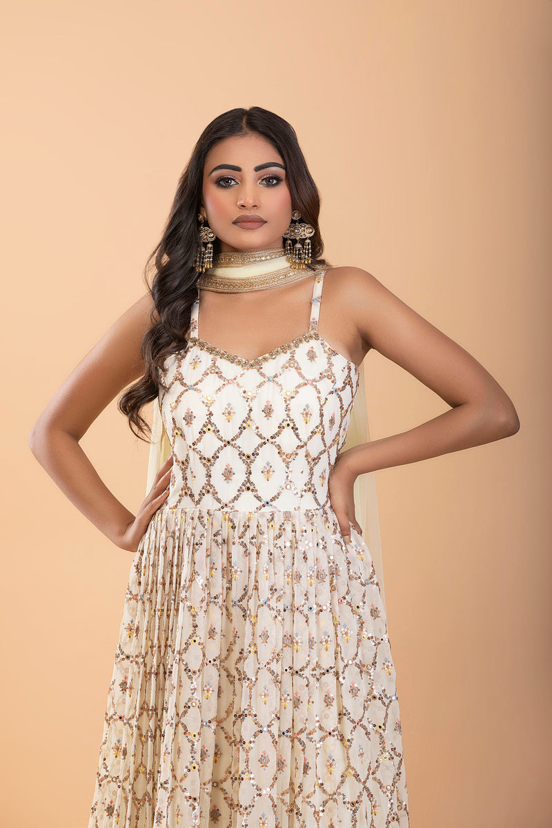 Light Cream Georgette Anarkali Set