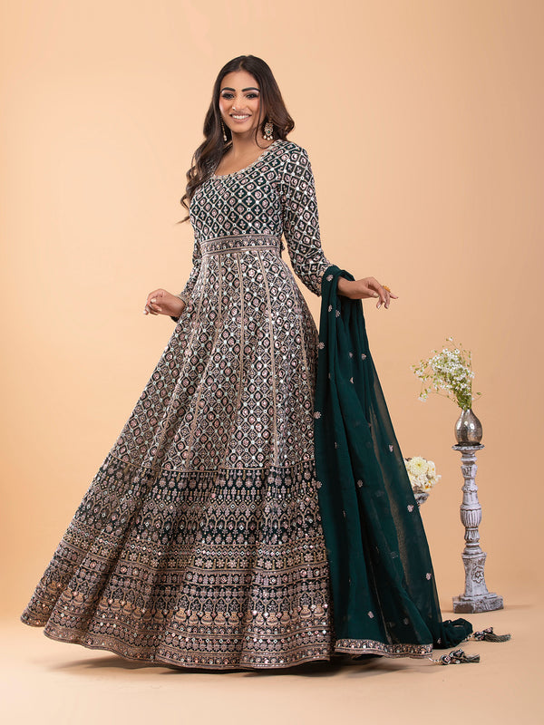 Emerald Green Georgette Anarkali Set
